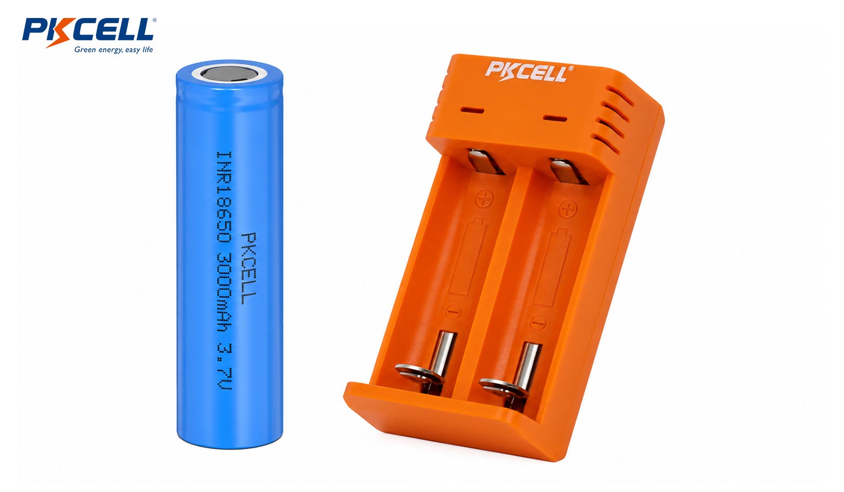 18650 rechargeable lithium-ion battery beside a compatible charger with charging time factors