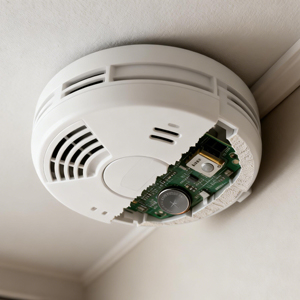 button cell battery deployed in a smoke sensor