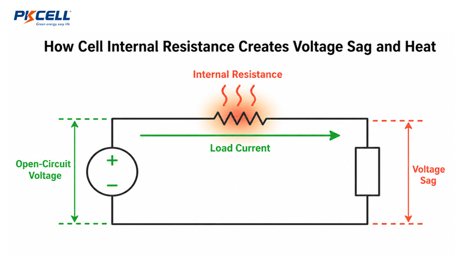 How Cell Internal Resistance Creates Voltage Sag and Heat