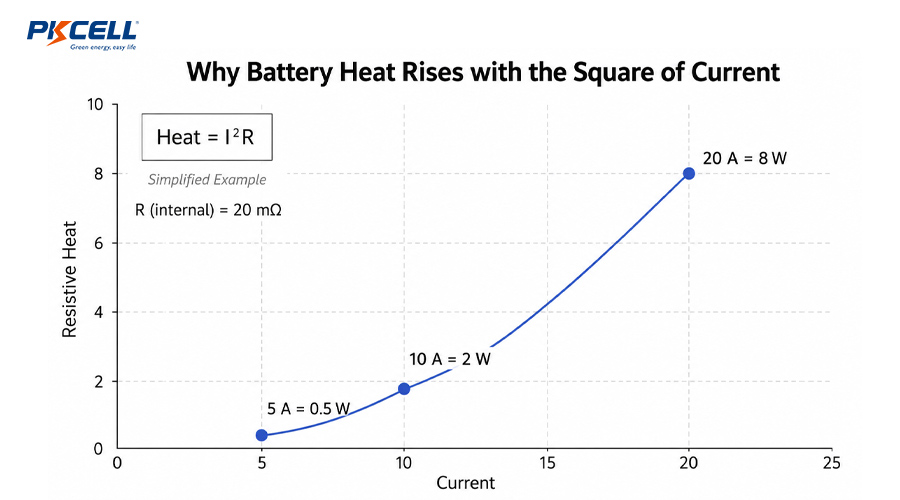 Why Battery Heat Rises with the Square of Current