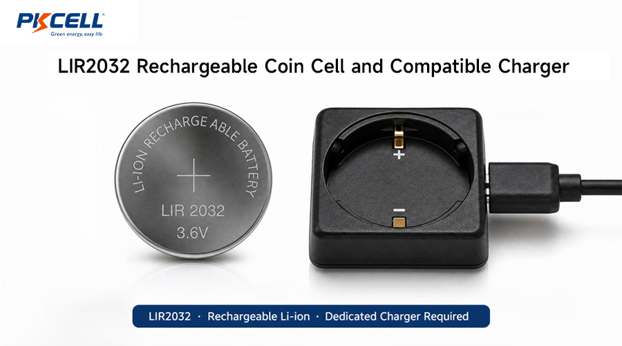 LIR2032 Rechargeable Coin Cell and Compatible Charger