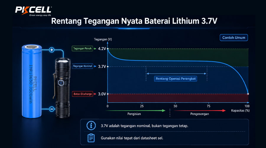 Rentang Tegangan Nyata Baterai Lithium 3.7V