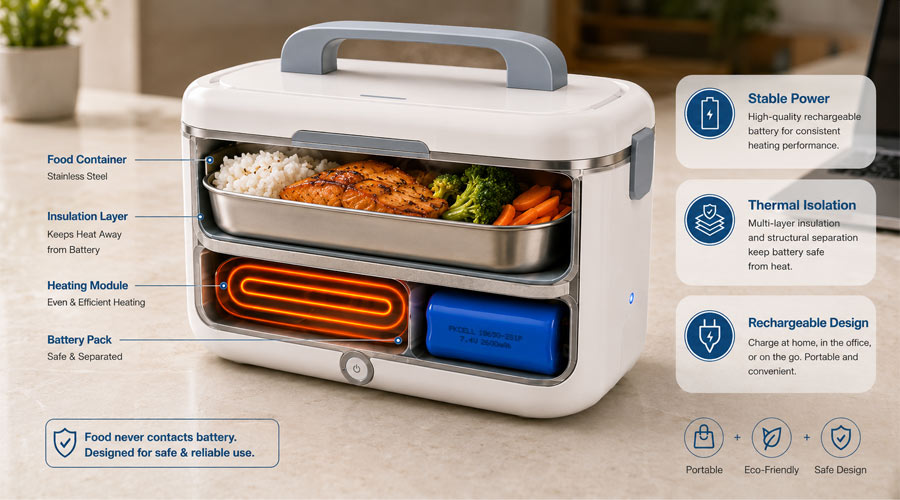 7.4V LiFePO4 battery pack for a heated lunch box