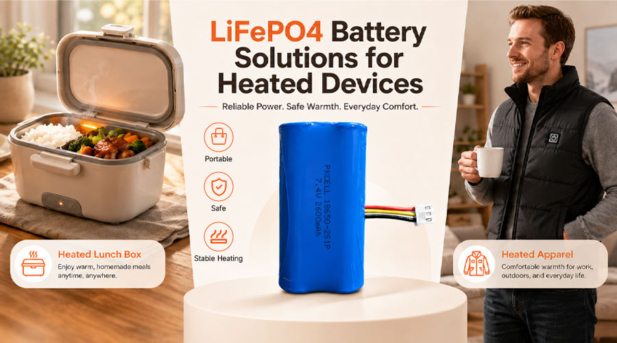 LiFePO4 battery pack powering heated lunch box and heated apparel products