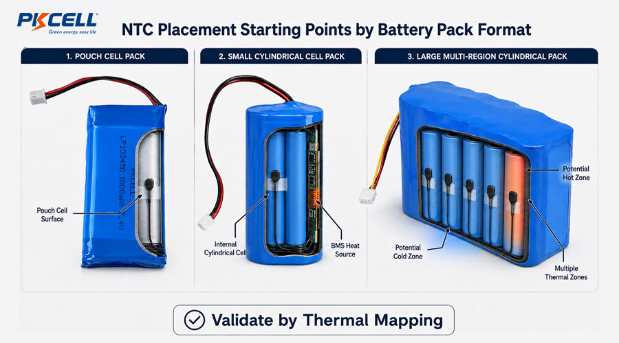 NTC Placement Starting Points by Battery Pack Format