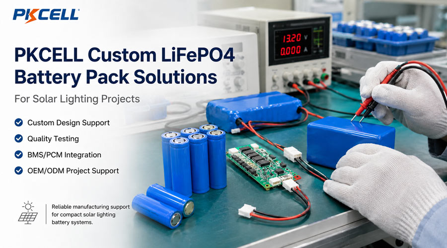 PKCELL custom LiFePO4 battery pack manufacturing for solar lighting projects