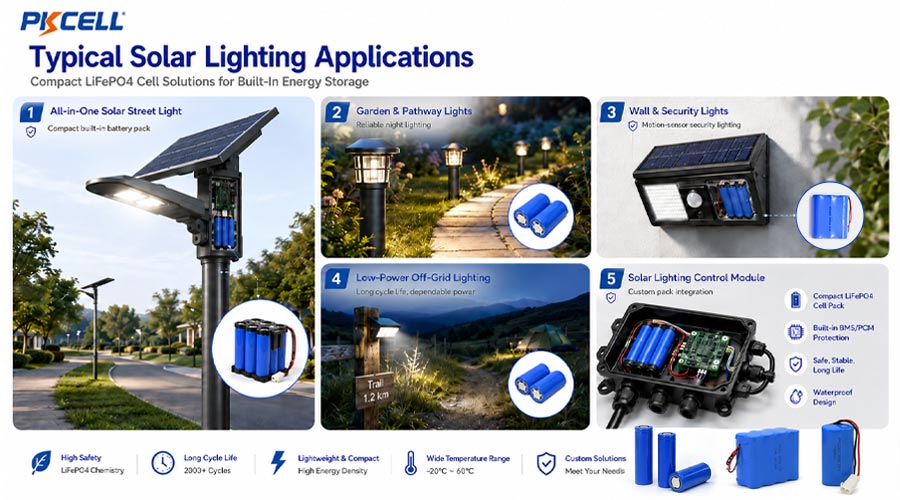 Compact LiFePO4 battery cells for built-in energy storage in solar street lights